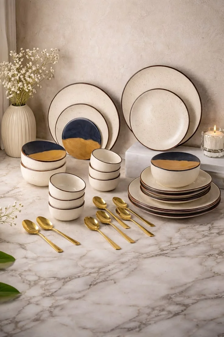 Golden Edge Ceramic Dinner Set - Image 4